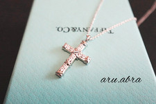 New-Tilffany&Co21ct-Diamond-Platinum&gold Cross Pendant 17" Necklace in Box