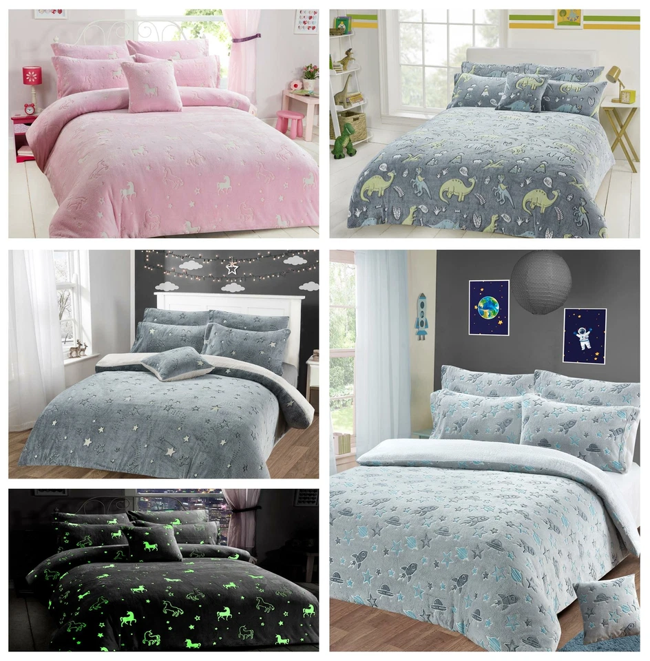 Glow In The Dark Teddy Fleece Duvet Cover Sets Soft Warm Kids Bedding Quilt set - Image 2 of 3