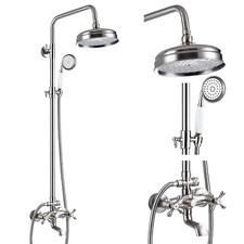Brushed Nickel Shower Faucet Set Exposed Rain Shower System Fixture Wall Mounted