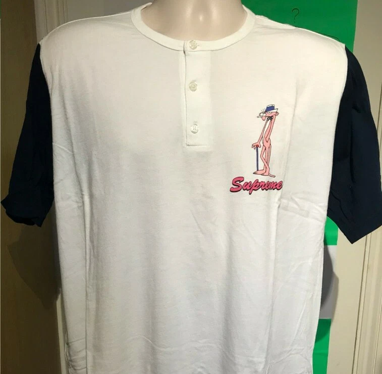 SS14 Supreme Pink Panther S/S Henley Blanc T Shirt Taille L T Shirt 2014 Vintage