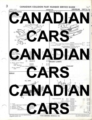 CANADA Collision part numbers 1973 & 1974 Javelin parts book AMX
