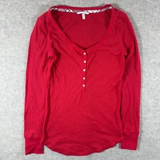 Victoria's Secret Women's Medium Red Long Sleeve Pajama Shirt Button V-Neck
