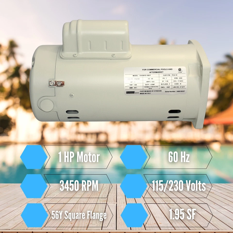 355010S Dyneson Pool Pump Motor 1 HP Compatible with Pentair Whisperflo Pumps - Image 4 of 4