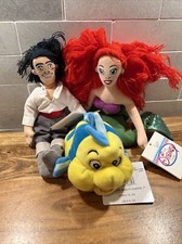 Vintage Disney Store Little Mermaid Ariel Bean Bag Plush Lot of 3