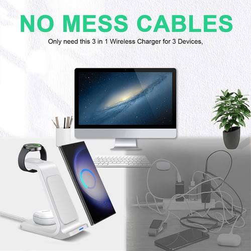 3in1 Wireless Charging Stand For Samsung Galaxy Watch Ultra/7/6/5 S25 Ultra S24+ - Picture 6 of 23