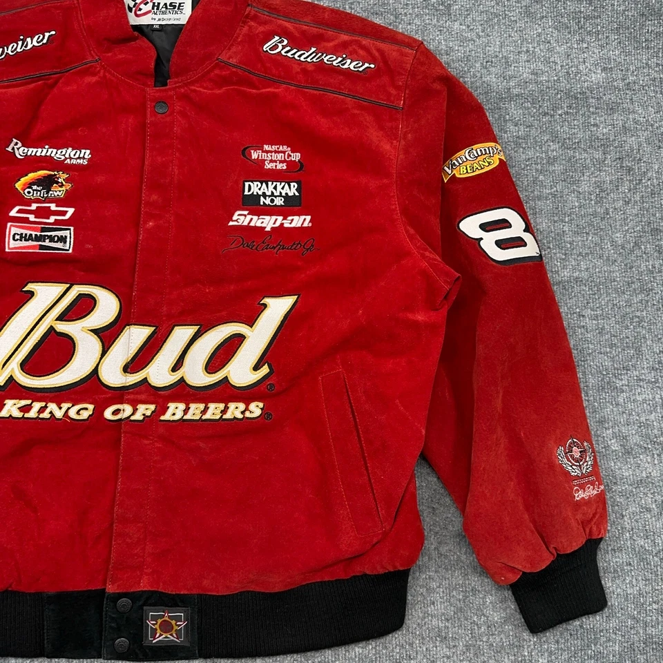 Vintage NASCAR Jacket Mens 2XL Red BUD King of Beers JH Design Chase Earnhardt 8 - Image 4 of 4