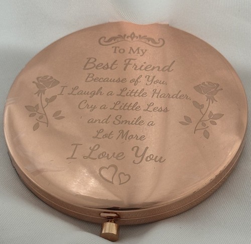 Rose Golden Makeup Mirror Purse Compact Engraved Love Best Friend Gift New Boxed - Picture 10 of 10