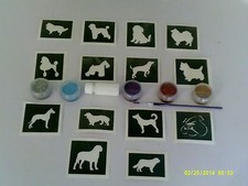 Dog themed glitter tattoo set including 30 stencils  5 colors  glue  poodle
