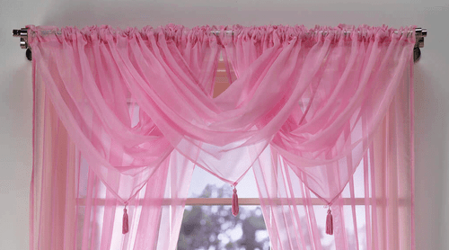 Plain Tasseled Voile Swags All Colours - Net Curtains Voile Swag Valance Pelmet - Picture 30 of 71