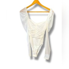 NWT Princess Polly Asher White Ruched Bodysuit Sz. 4