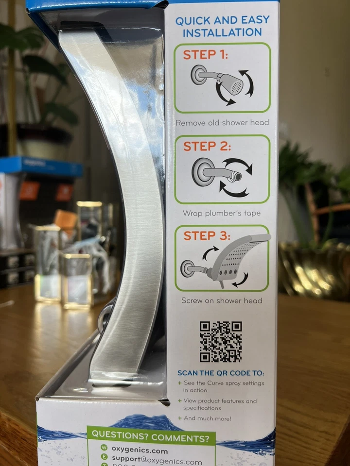 Cabezal de ducha de lluvia Oxygenics 43588 curva níquel cepillado 3 rociadores 1,8-GPM ¡NUEVO! Foto 4 de 4