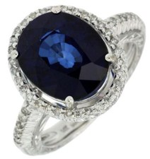 6.77CT DIAMOND  AAA SAPPHIRE 14KT WHITE GOLD OVAL  ROUND HALO ENGAGEMENT RING