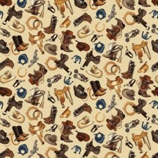 Wild Wild West By Studio E Fabrics - Tan Cowboy Accessories 5355-33