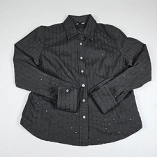 Lafayette 148 New York Blouse Women 14 Black Sequins Embroidered Striped FLAWED