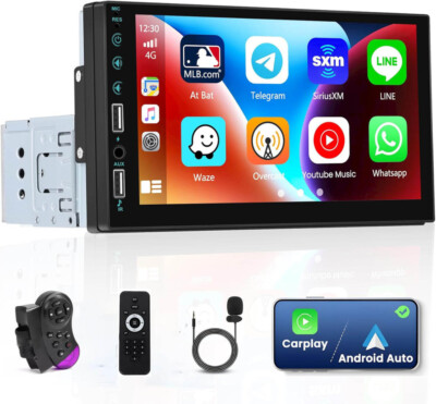Single 1DIN 7'' Autoradio Wireless Apple CarPlay/Android Auto FM Bluetooth USB DE