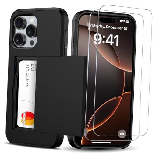 for iPhone 16 Pro Wallet Case with Card Holder + 2 for iPhone 16 Pro 6.3″ Black