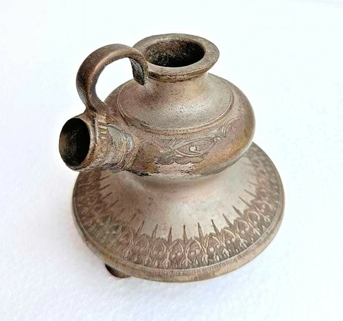 1920s Old Vintage Antique Brass Silver Plated Fine Engraved Beautiful Hukkah Pot - Picture 2 of 10