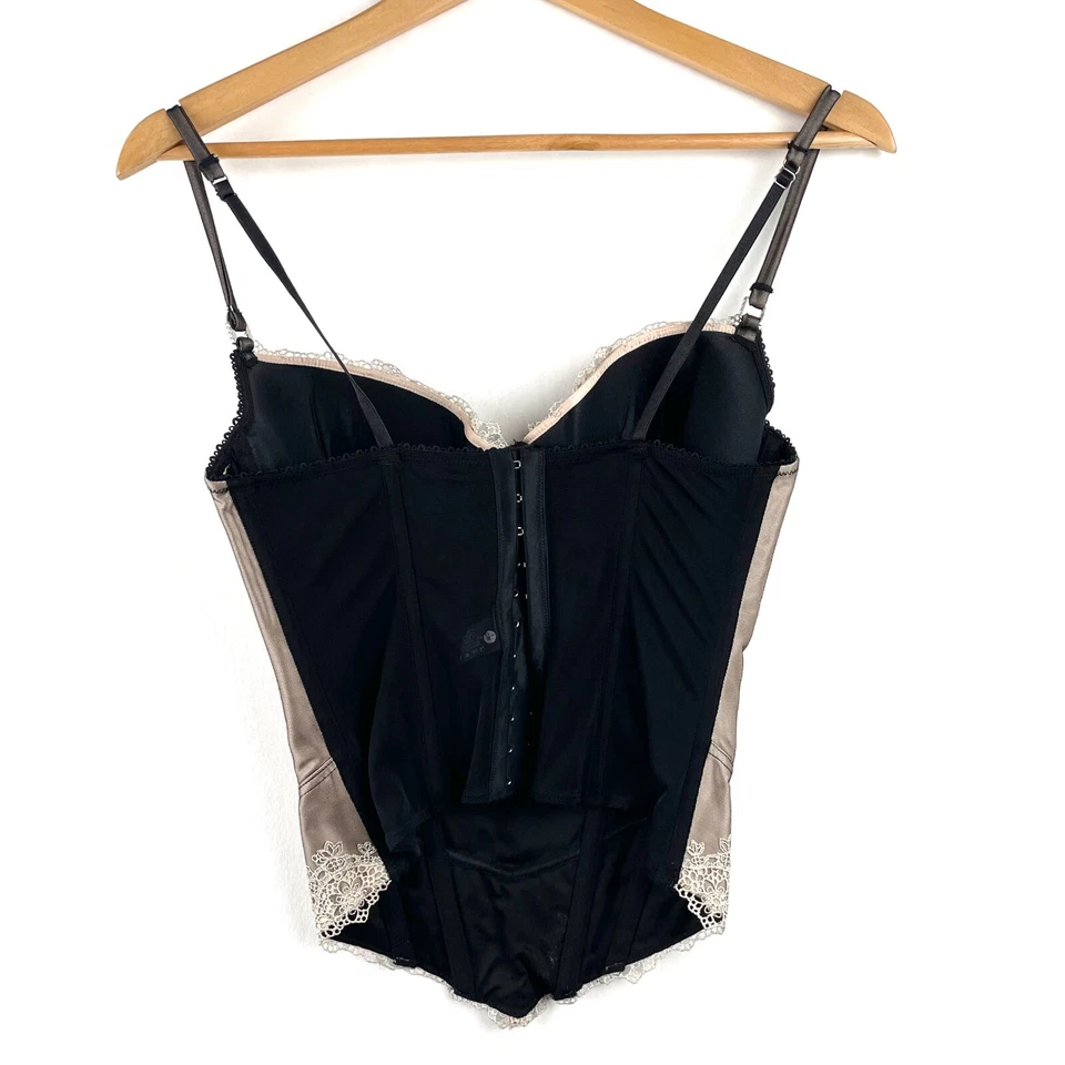 Pleasure State Bustier Size 14D Cream Black Mesh Lace Trim Underwire Rhinestone - image 4 of 4