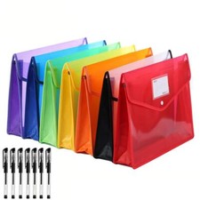 7 Pack File Folder, Expandable Poly Envelopes B4 Plastic Document Folder Button