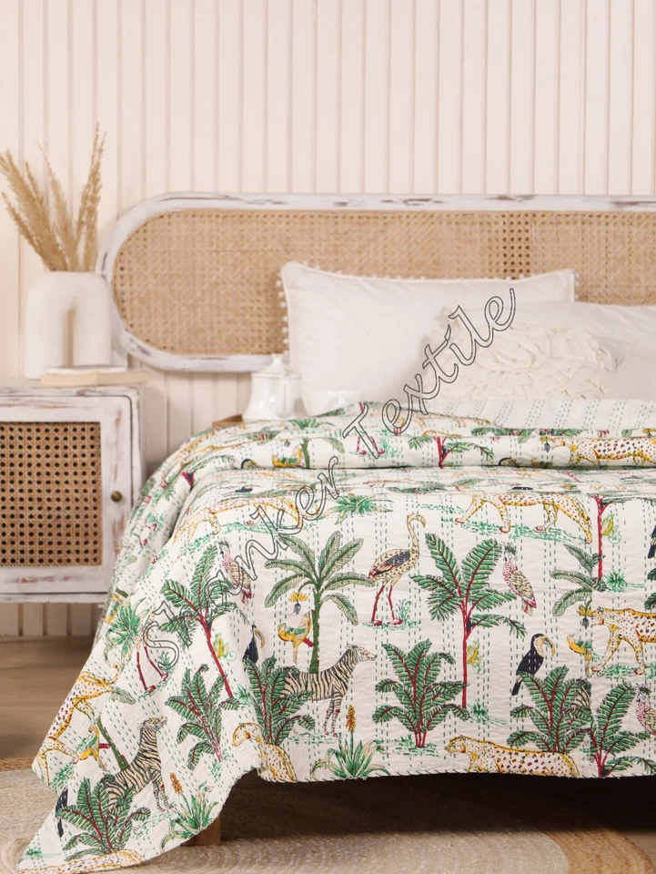 Colcha reversible Kantha tamaño queen india 100 % algodón funda de cama regalo Foto 3 de 4