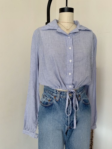 Brandy Melville white/blue striped collared button up tie front lenny top NWT - 第 2/5 張圖片