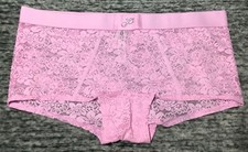 Victoria's Secret Pink Bling Floral Lace Boyshort Panties Rose Pink P Logo L XL