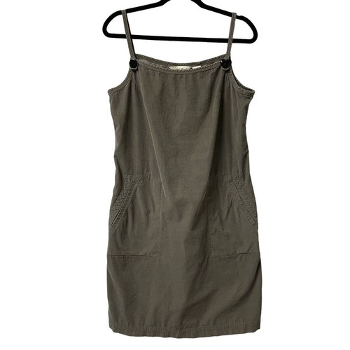Eddie Bauer Olive Green Cotton Spaghetti Strap Dress Casual Summer Tall M