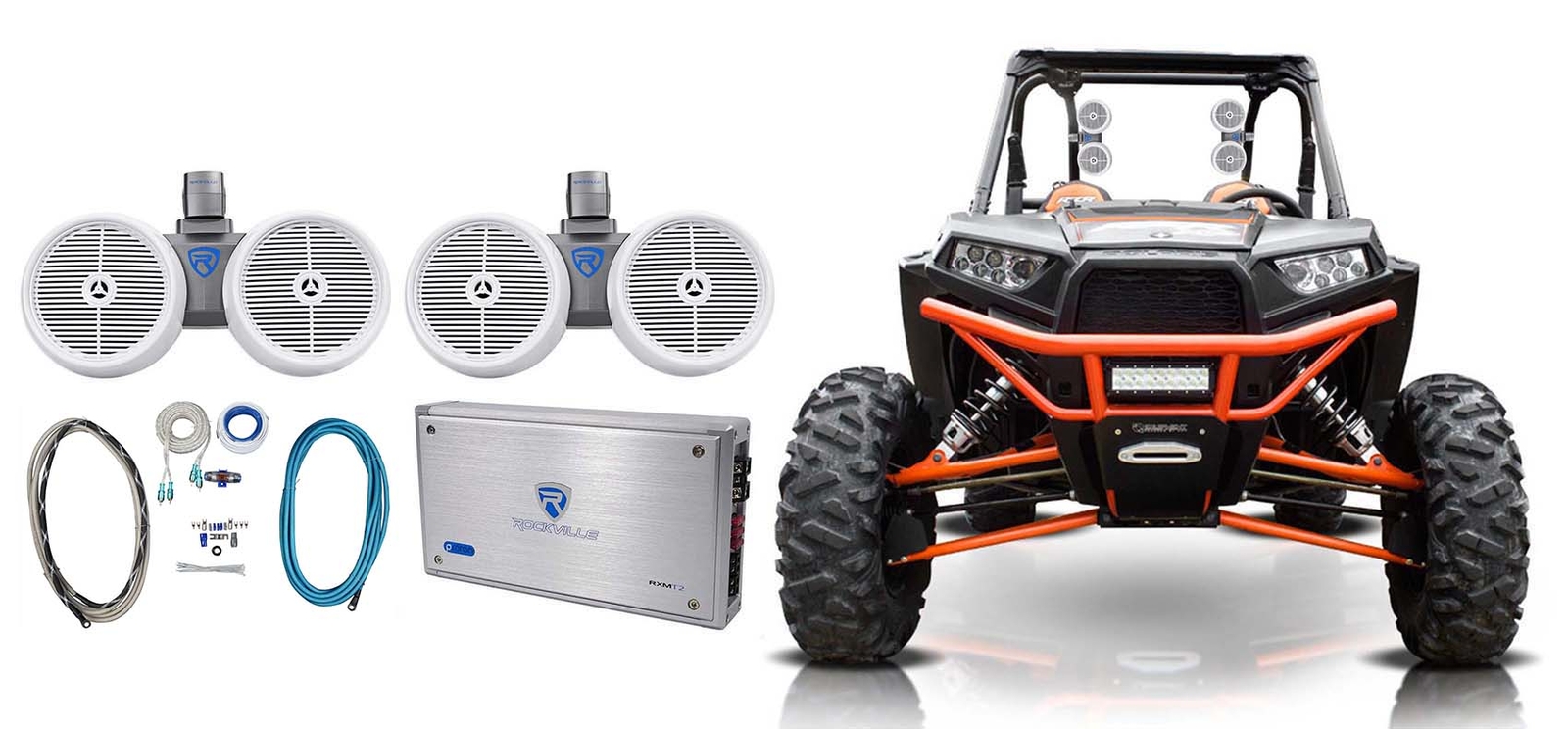 2 Rockville Dual 8 башенных динамиков мощностью 800 Вт 2-канальный усилитель для RZR ATVUTV тележки 63390₽