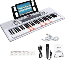 61 Key Electric Piano Keyboard with Lighted Keys, Digital Portable Synthesizer K