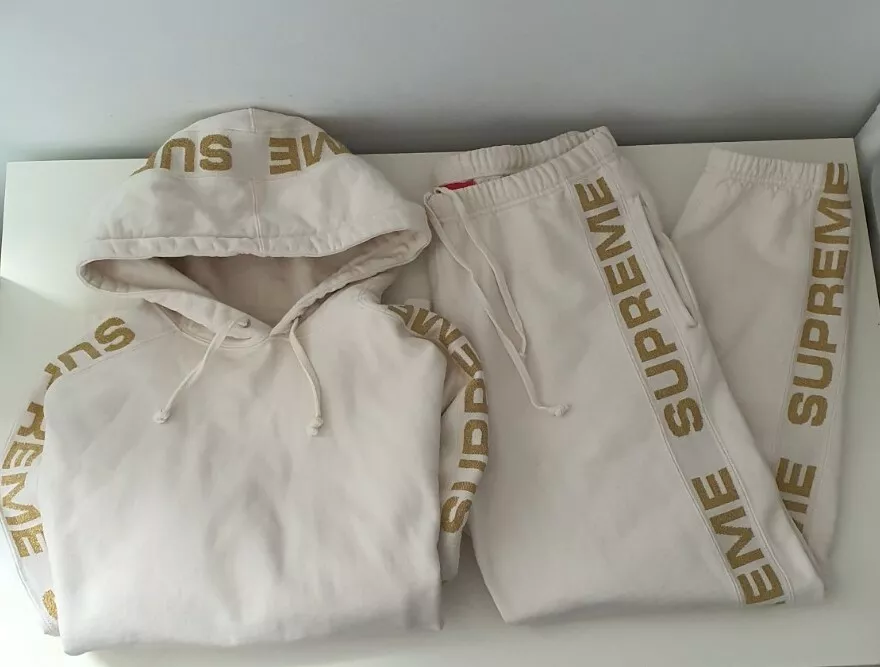 SS20 Supreme Metallic Rib hooded sweatshirt sweatpant M set natural hoodie pants