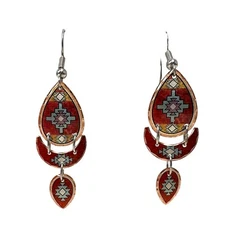 Southwestern Copper Dangle Red Indian Print Earrings