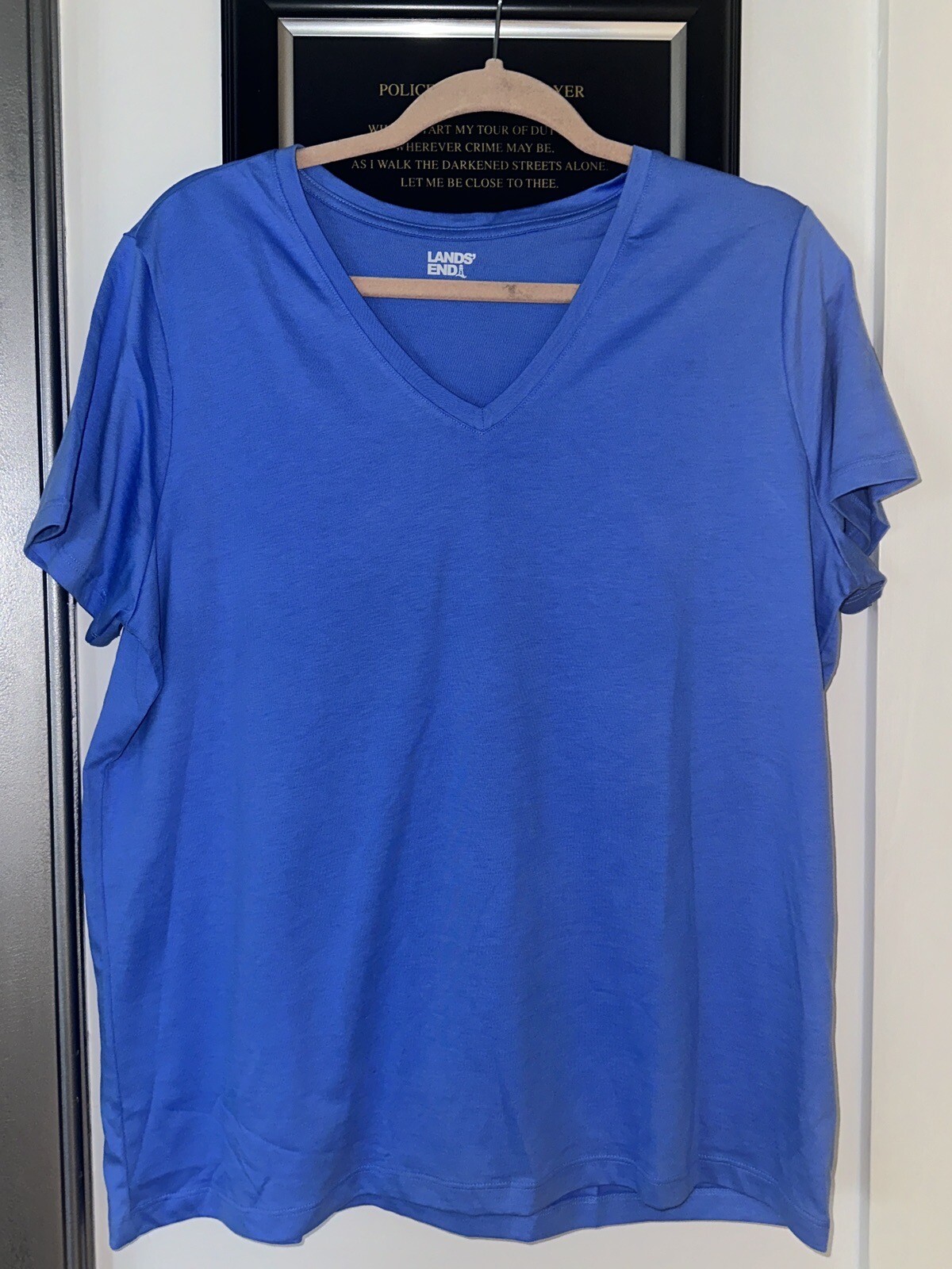 NWT Lands' End VNeck Relaxed Fit Supima Cotton Top Sz L. Blue. eBay