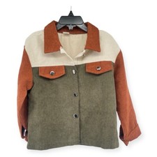 SHEIN Girl  s Flap Pocket Colorblock Drop Shoulder Corduroy Shacket Jacket Size 6