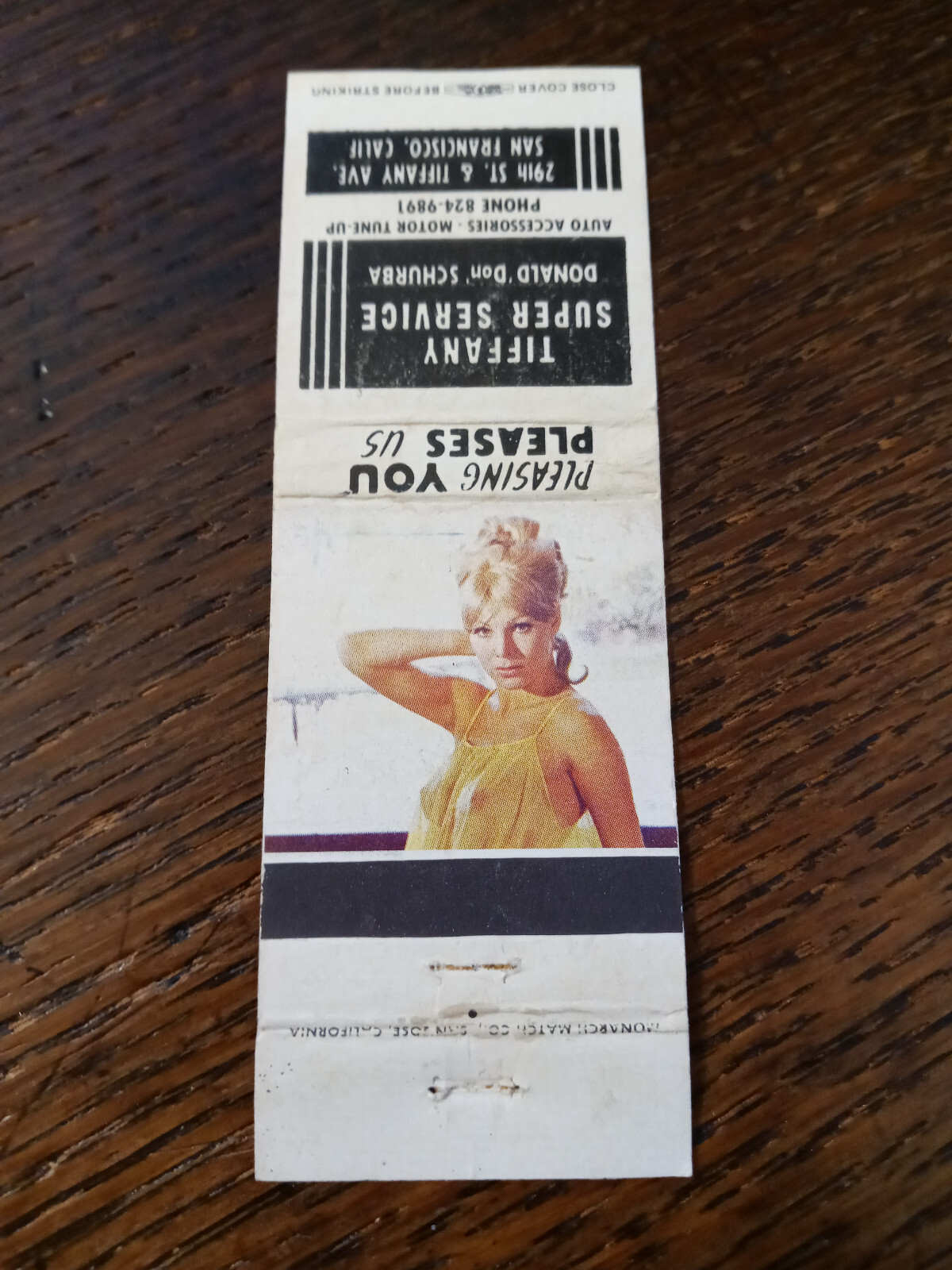 Vintage Matchbook: Don Schurba's Tiffany Super Service, San Francisco, CA