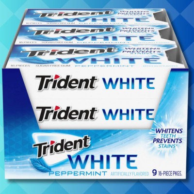 Trident White Peppermint GUM - Pack of 9 - Sugar Free - 16 COUNT