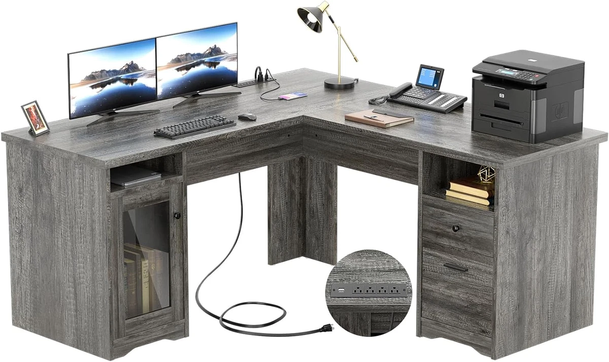 Unikito L Shaped Desk with Drawers 60 Inch Corner Computer Desks