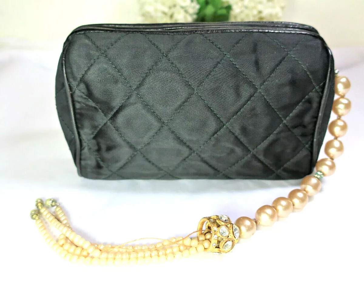 Vintage Chanel Evening Bag Black Quilted Satin