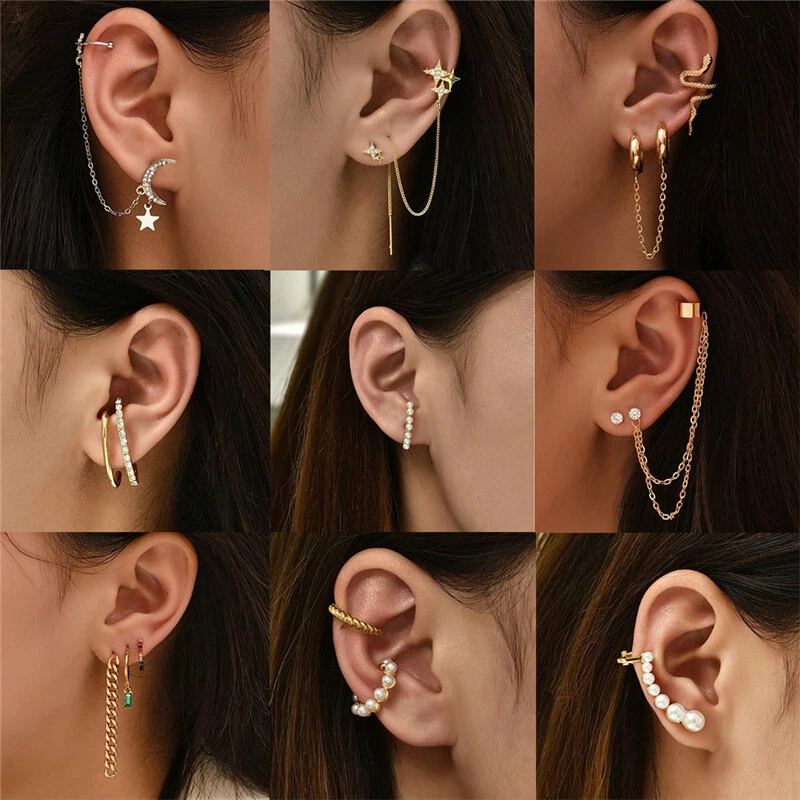 Women Fashion Geometric Ear Clips on Wrap Ear Cuff Earrings Non
