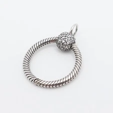 Authentic Pandora Moments Sterling Silver Small Pave O Pendant Charm Carrier
