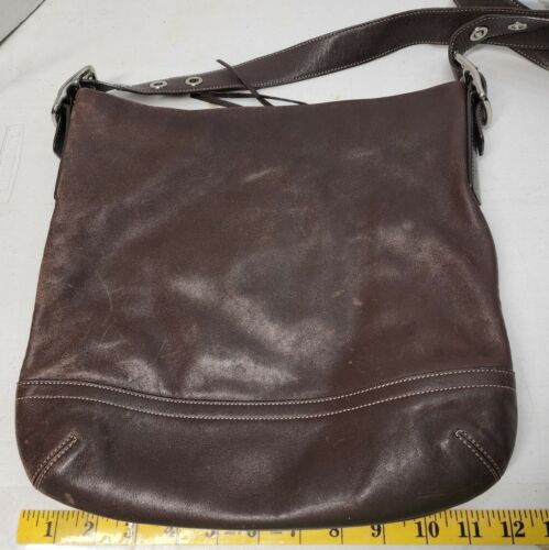 COACH Brown Leather Soho Slim Duffle Crossbody Messenger Tote Bag #1414  - Afbeelding 1 van 10