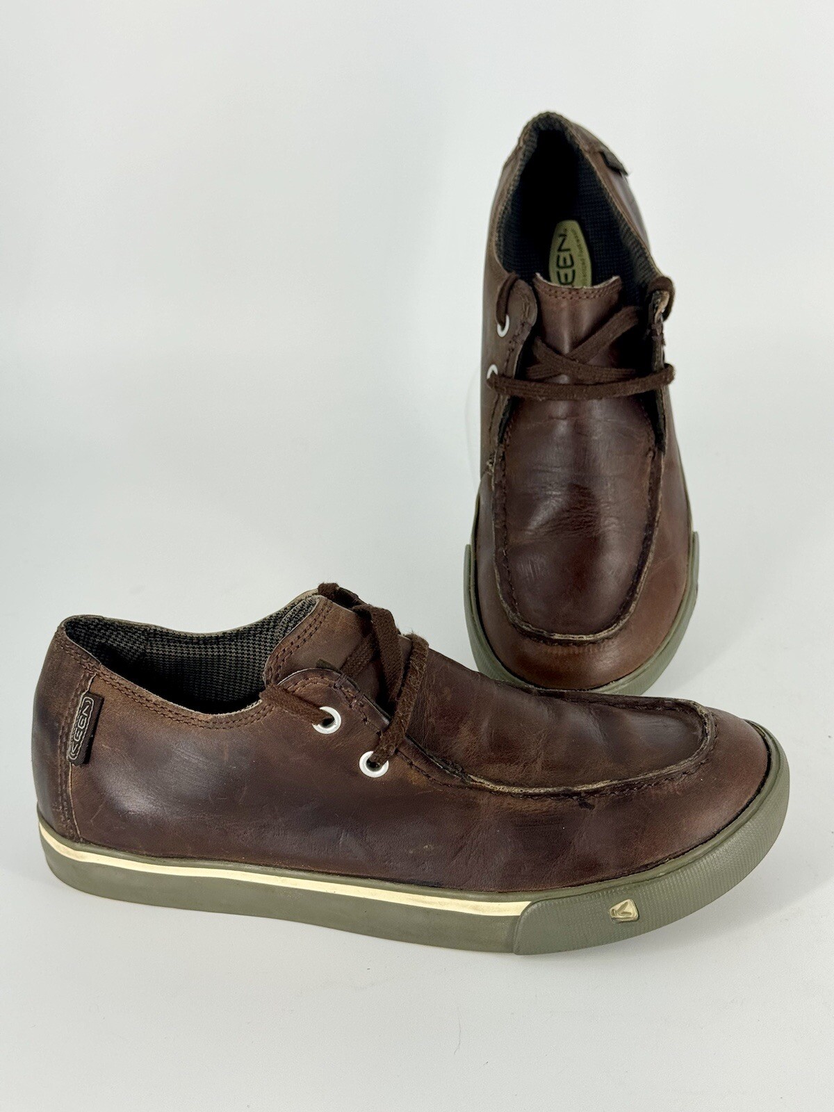 Scarpe da barca casual Keen uomo bambino 1007861 in pelle marrone con lacci mocassino taglia US 4