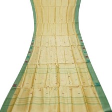 Vintage Beige Sarees 100 Pure Silk Woven Indian Sari 5YD Decor Craft Fabric