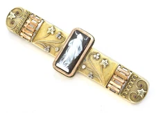 Antique Victorian CAMEO Goddess Yellow Rose Rolled Gold Eastlake Brooch Bar Pin