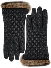 VIKIDEER Winter Warm Cashmere Lining Rabbit Fur Cuffs Leather Small, Black 