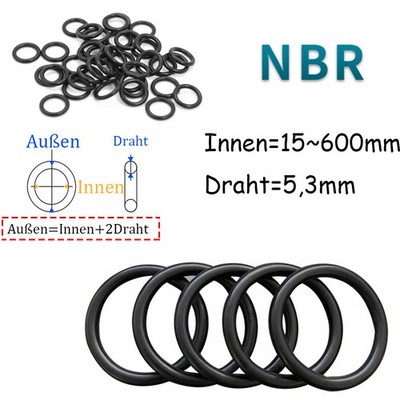 1 x O-Ring NBR Oring Dichtung Dichtring Dichtungen Innen=15mm ~600mm Draht=5,3mm