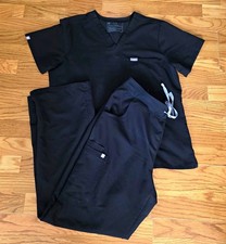 FIGS Technical Collection Black Scrub Set Top  Pants Top L, Bottom L/Tall