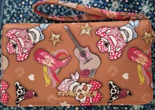 Betsey Johnson Zip Around Western Wallet Cowboy Boot Skull Guitar Skeleton Wrist