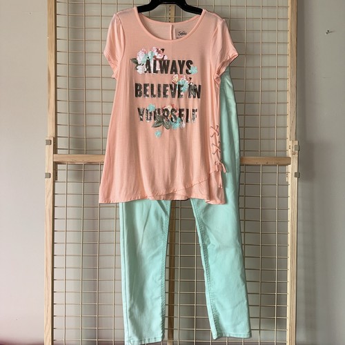 Girls L 10-12 4pc All Season Outfit Jeggings Set 1 Fleece 1 Tshirt 1 Sleeveless - Picture 3 of 7