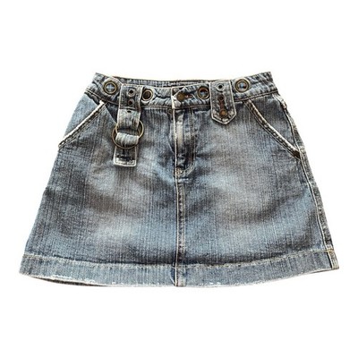 Y2K Denim Mini Skirt YES Premium Low Rise Grommet D-Ring Blue Jean 24  Waist