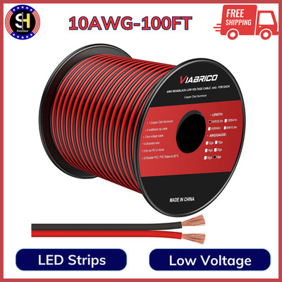 10 Gauge Wire 100FT,2 Conductors Electrical Wire Red Black Cable Low Voltage PVC